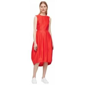 COS Red Cocoon Bubble Hem Sleeveless Lined Midi Dress Pockets Womens Sz 4
